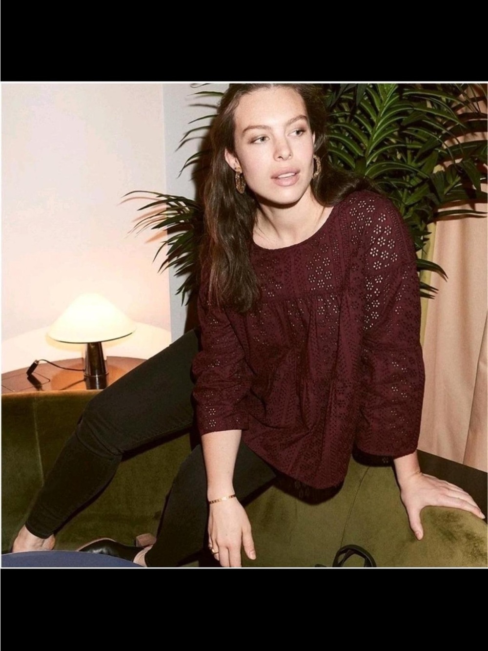 Madewell Eyelet Peasant Blouse in Burgundy